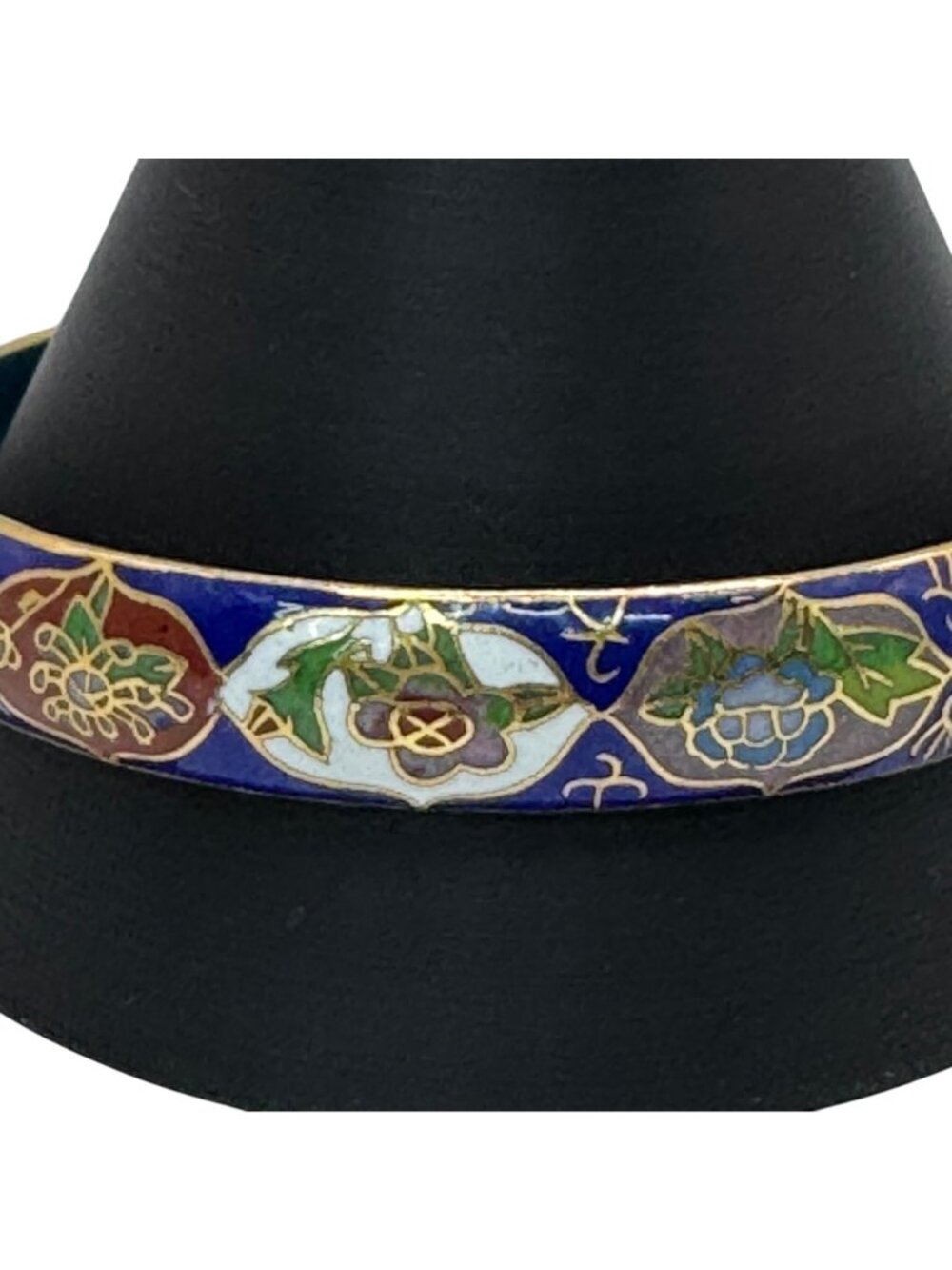 Vintage Cloisonné Floral Bangle Bracelet Gold Trim Made Beijing China 8" Enamel - Picture 2 of 11